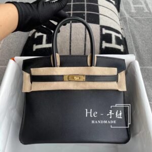 Top-Handle Bag 30cm – Swift, Black, Gold Hardware