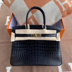 Top-Handle Bag 30cm – Matte Niloticus, Noir, Gold Hardware