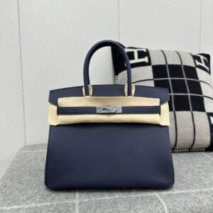 Top-Handle Bag 30cm – Togo, Blue Nuit, Silver Hardware
