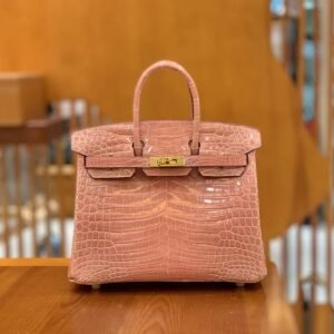 Top-Handle Bag 25cm – Shiny Niloticus Crocodile, Ceramic Pink, Gold Hardware
