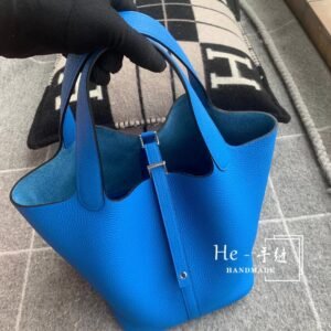 Bucket Tote 22cm – Clemence, Bleu Hydra, Silver Hardware
