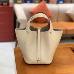 Bucket Tote 18cm – Clemence, Creamy White & Orange, Gold Hardware
