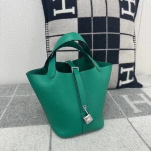 Bucket Tote 18cm – Clemence, Malachite, Silver Hardware