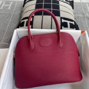 Rounded Zip Bag 31cm – Clemence, Rouge Grenade, Gold Hardware