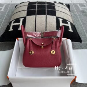 Mini Double-Zip Bag 19cm – Clemence, Rouge Grenade, Gold Hardware