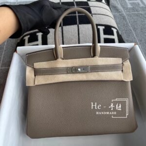 Top-Handle Bag 30cm – Togo, Etoupe, Silver Hardware (AG-21814)