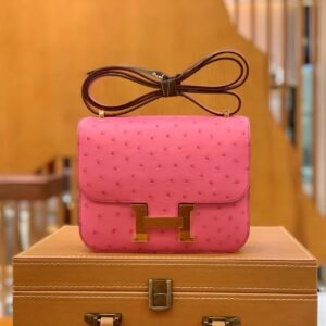 Buckle Flap Bag 18cm – Ostrich, Peach, Gold Hardware