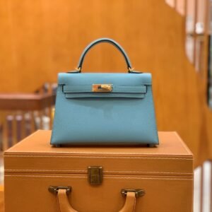 Mini Turnlock Flap Bag 19cm – Epsom, Light Blue, Gold Hardware