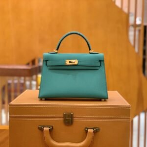 Mini Turnlock Flap Bag 19cm – Epsom, Peacock Blue, Gold Hardware (AG-04932)