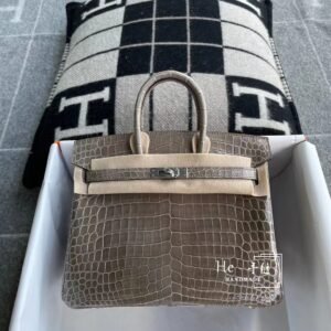 Top-Handle Bag 25cm – Shiny Niloticus, Gris Tourterelle, Silver Hardware
