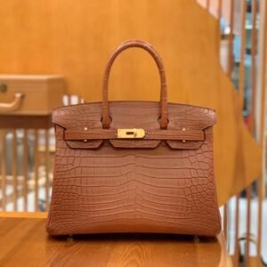 Top-Handle Bag 30cm – Matte Niloticus Crocodile, Caremel, Gold Hardware