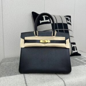 Top-Handle Bag 30cm – Chevre, Noir / Amber, Gold Hardware