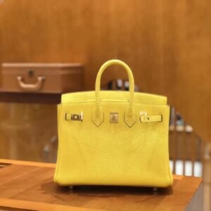 Top-Handle Bag Exotic-Trim 25cm – Matte Alligator, Naples Yellow, Silver Hardware