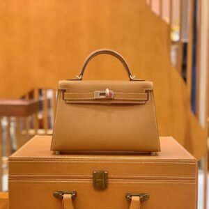 Mini Turnlock Flap Bag 19cm – Epsom, Golden Brown, Gold Hardware (AG-06178)