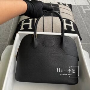 Rounded Zip Bag 31cm – Clemence, Black, Silver Hardware (AG-20486)