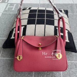 Double-Zip Bag 26cm – Clemence, Rouge Grenade, Gold Hardware