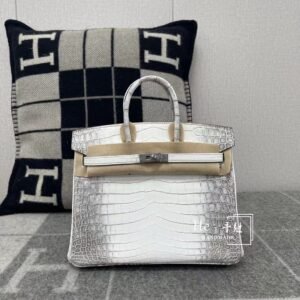 Top-Handle Bag 25cm – Crocodile, Himalaya, Silver Hardware