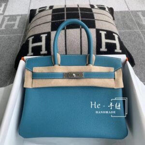 Top-Handle Bag 30cm – Togo, Blue Jean, Silver Hardware