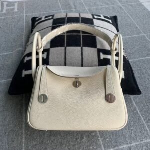 Double-Zip Bag 26cm – Clemence, Craie, Silver Hardware