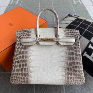 Top-Handle Bag 35cm – Crocodile, Himalaya, Gold Hardware