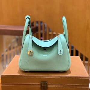 Mini Double-Zip Bag – Togo, Menthe, Silver Hardware (AG-11871)
