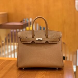 Top-Handle Bag Exotic-Trim 25cm – Matte Alligator, Golden Brown, Silver Hardware