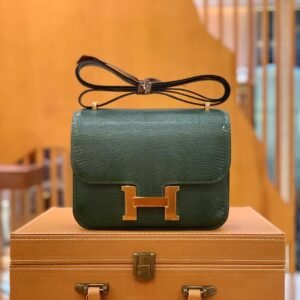 Buckle Flap Bag 18cm – Lizard, Peacock Green, Gold Hardware