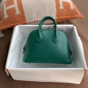 Mini Rounded Zip Bag 18cm – Chevre, Vert Vertigo, Silver Hardware