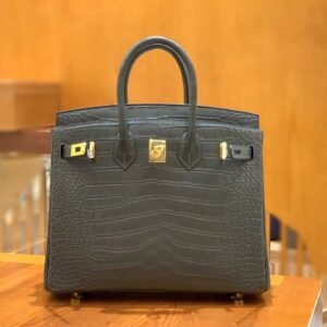 Top-Handle Bag 25cm – Alligator, Gris Souris, Gold Hardware (AG-15576)