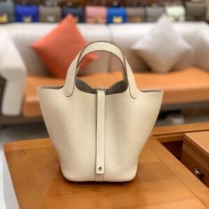 Bucket Tote 18cm – Clemence, Creamy White, Silver Hardware