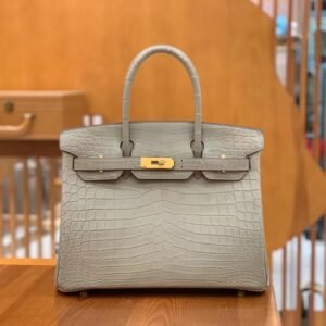 Top-Handle Bag 30cm – Matte Niloticus Crocodile, Pearl Grey, Gold Hardware