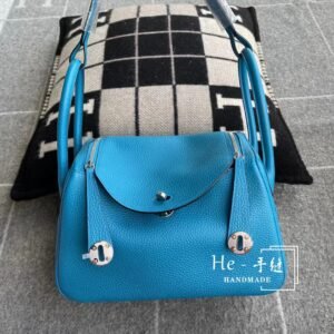 Double-Zip Bag 26cm – Clemence, Blue Zanzibar, Silver Hardware