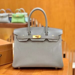 Top-Handle Bag 30cm – Togo, Linen Blue, Gold Hardware