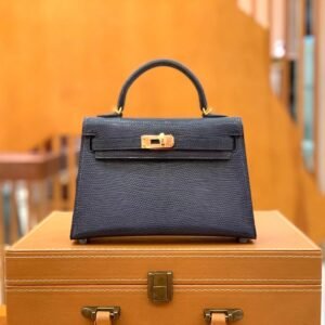 Mini Turnlock Flap Bag 19cm – Lizard, Midnight Blue, Gold Hardware