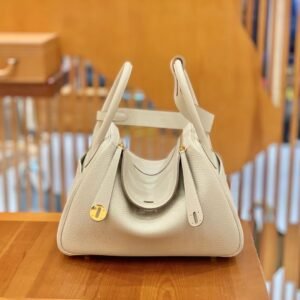 Double-Zip Bag 30cm – Clemence, Creamy White, Gold Hardware