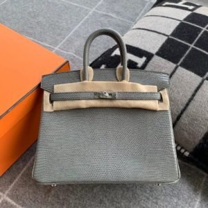 Top-Handle Bag 25cm – Lizard, Vert Amande, Silver Hardware