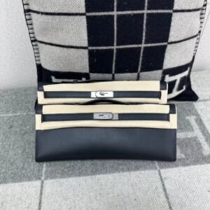 Turnlock Clutch 31cm – Epsom/ Swift, Noir, Silver Hardware