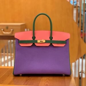 Top-Handle Bag 35cm – Togo, Dreamy Purple & Lipstick Pink & Velvet Green, Gold Hardware