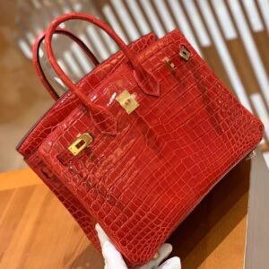 Top-Handle Bag 25cm – Alligator, Gold Hardware