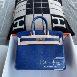 Top-Handle Bag 25cm – Lizard, Blue Electric, Silver Hardware