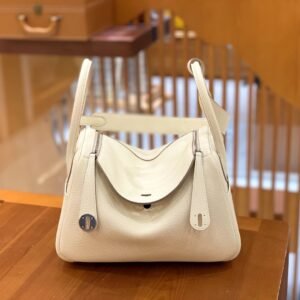 Double-Zip Bag 26cm – Clemence, Creamy White, Silver Hardware