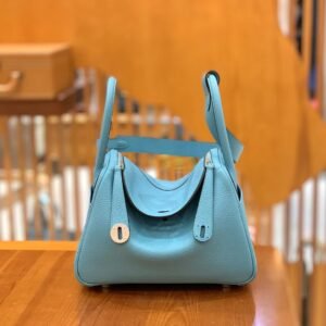 Double-Zip Bag 26cm – Clemence, Sky Blue, Silver Hardware