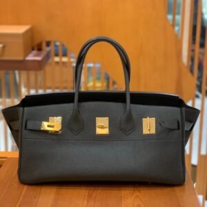 Shoulder Top-Handle Bag 42cm – Clemence, Classic Black, Gold Hardware
