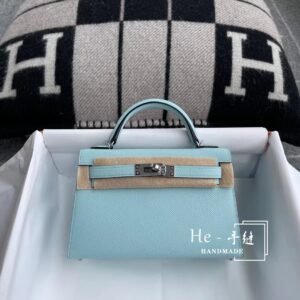 Mini Turnlock Flap Bag 19cm – Epsom, Blue Zephyr, Silver Hardware
