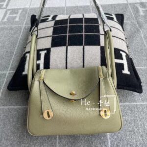 Double-Zip Bag 26cm – Clemence, Sauge, Gold Hardware