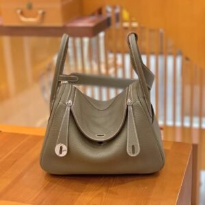 Double-Zip Bag 26cm – Clemence, Etoupe, Silver Hardware (AG-04047)