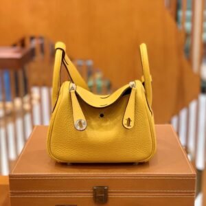 Mini Double-Zip Bag 18cm – Clemence, Amber Yellow, Silver Hardware