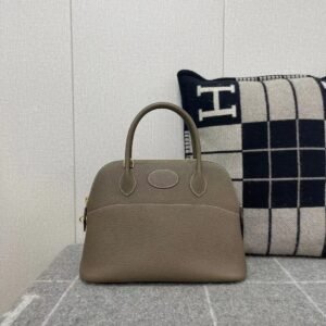 Rounded Zip Bag 31cm – Clemence, Etoupe, Gold Hardware