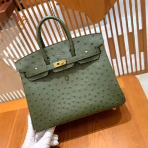 Top-Handle Bag 25cm – Ostrich, Vert Olive