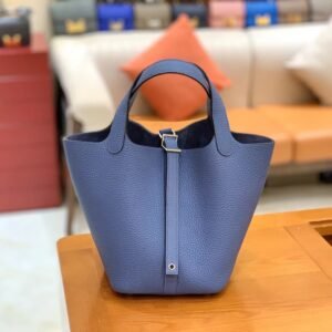 Bucket Tote 18cm – Clemence, Bright Blue, Silver Hardware